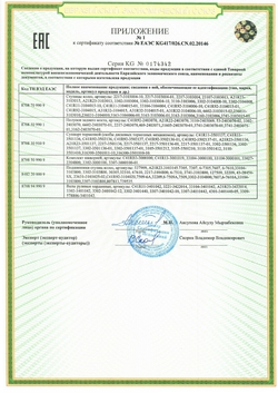 Приложение №1 к сертификату ЕАЭС KG417/026.CN.02.20146 на ступицы колес, полуоси, тормозные суппорты, комплекты шкворней, подшипники ступиц и карданные валы